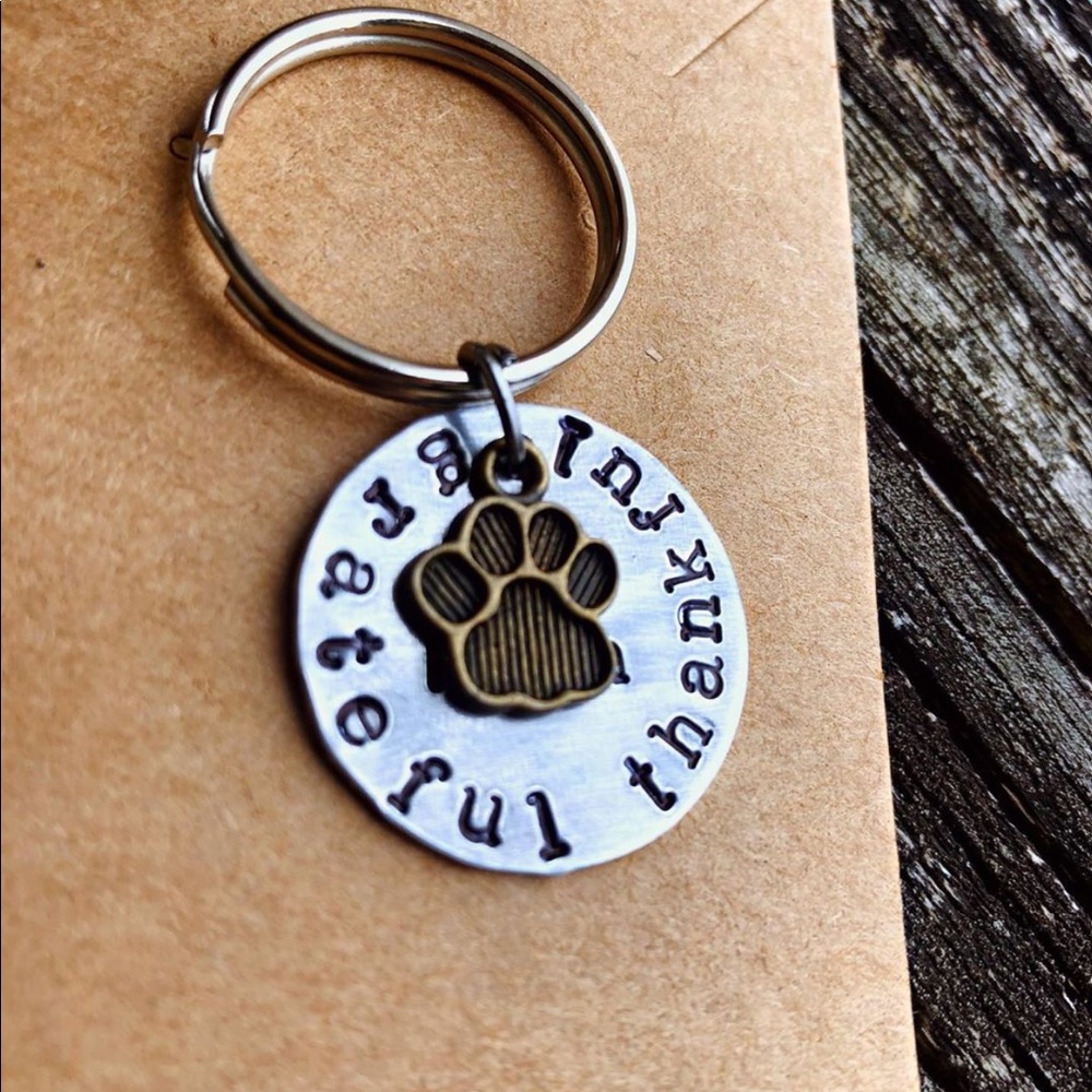 Hand stamped dog mom keychain